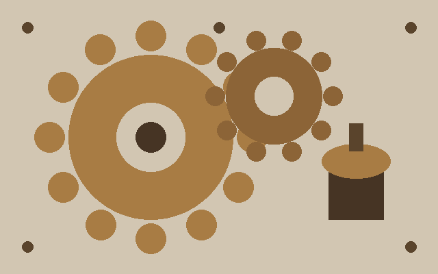 Steampunk brass gears and a valve on a parchment panel